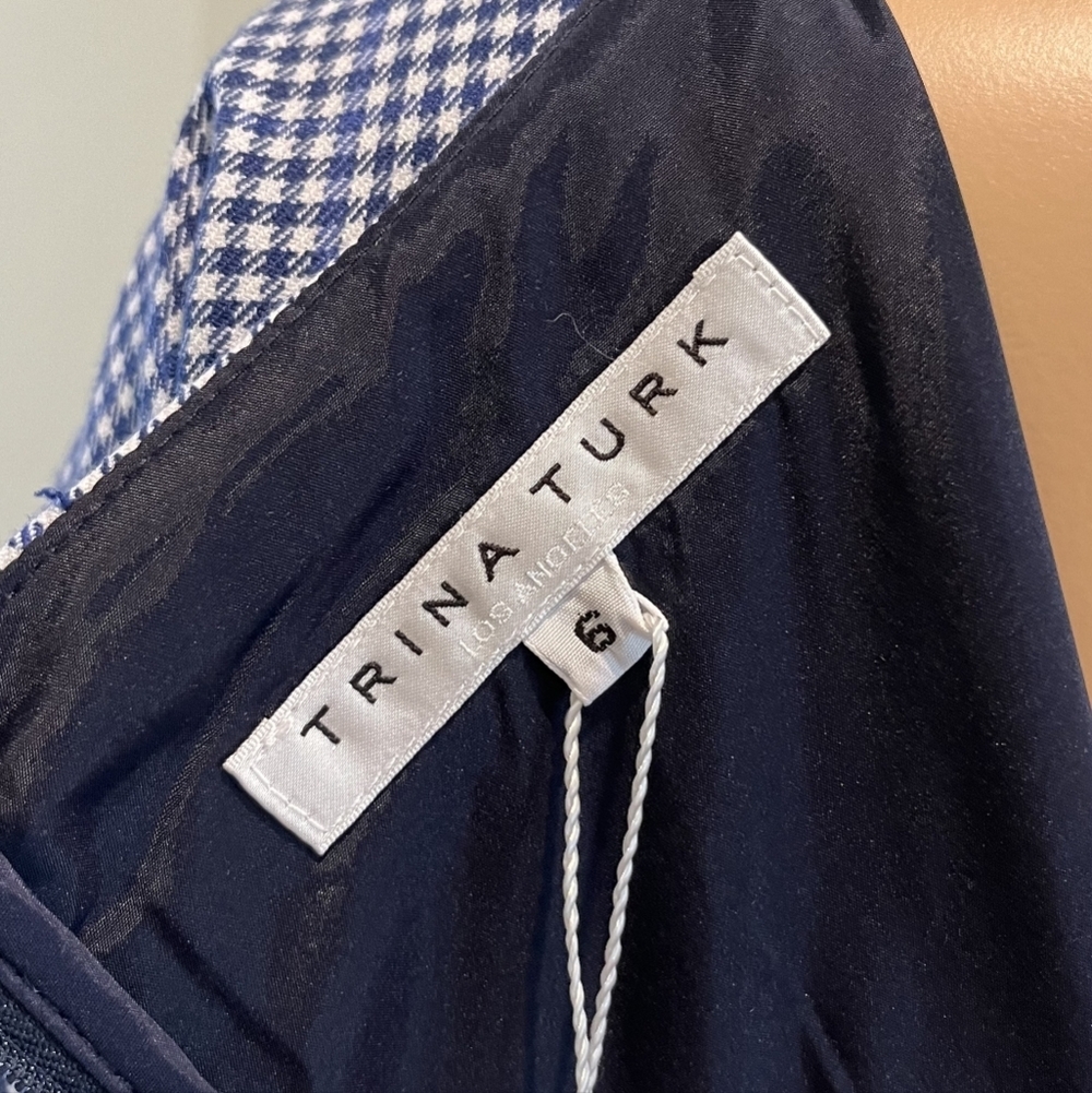 Trina Turk Amar Dress Navy & White Check Size 6    New With Tags - Picture 14 of 16